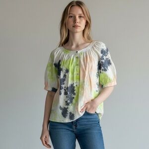 Elizabeth & James Tie Dye Cotton Button Front Blouse M